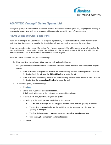 ASYMTEK Vantage Series Spares List.pdf