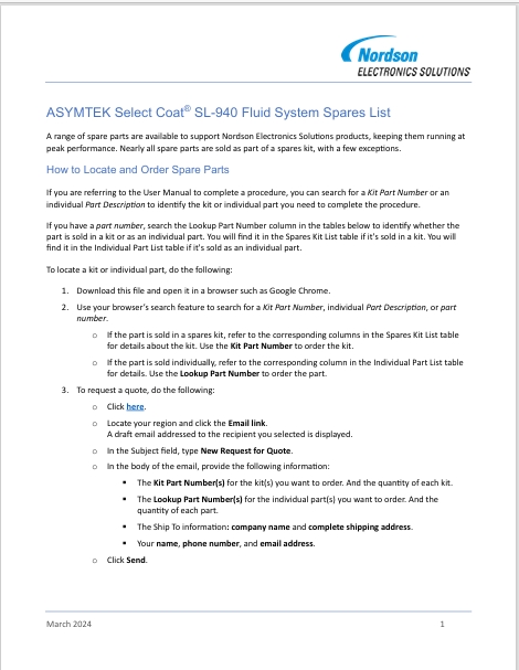 ASYMTEK Select Coat SL-940 Fluid System Spares List.pdf